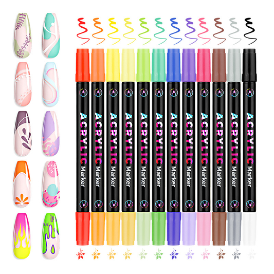 12 Colors Dual Tip Dual Color Nail Art Markers
