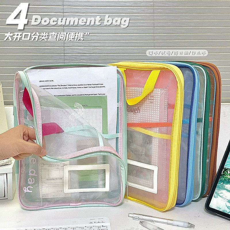 A4 Vertical Mesh File Bag, Portable Office School Organizer