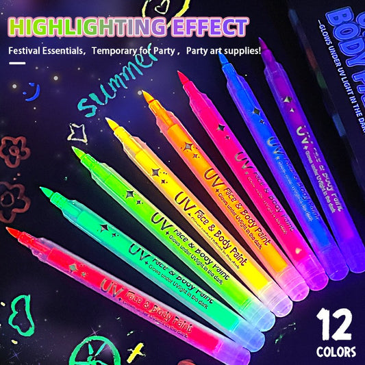 12 Colors UV Glow Face & Body Paint Markers