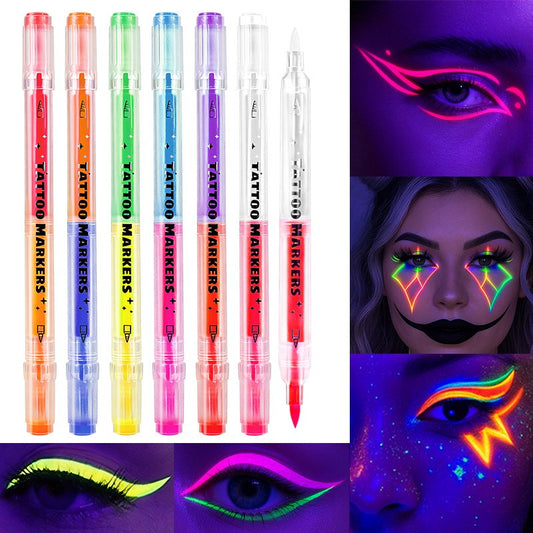 12 Colors Dual Tip Dual Color UV Glow Face & Body Paint Markers