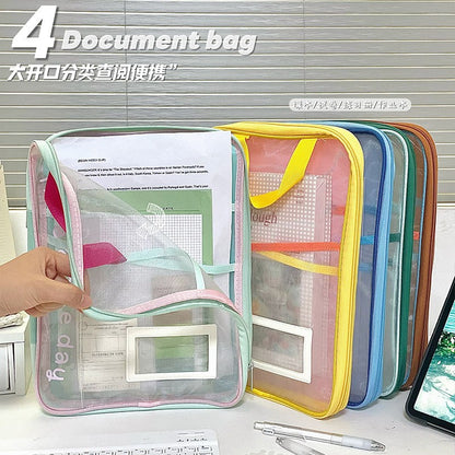 A4 Vertical Mesh File Bag, Portable Office School Organizer