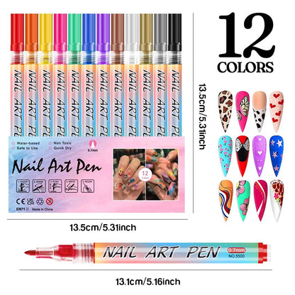 12 Colors 0.7mm Nail Art Markers