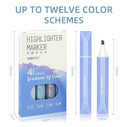 12 Colors Gradient Highlighters Water-Based Eco-Friendly Ink