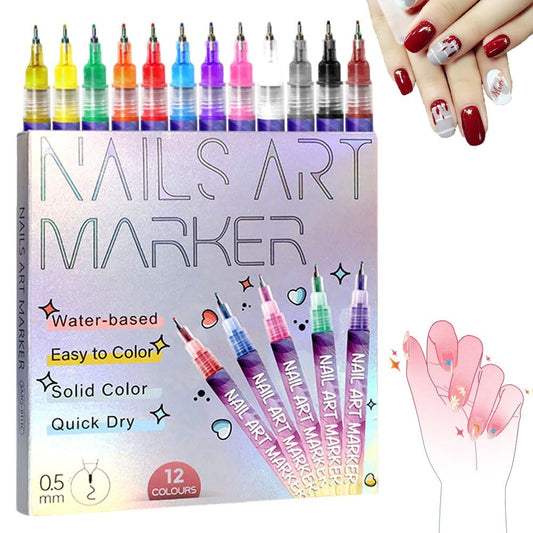 12 Colors 0.5mm Needle Tip Nail Art Markers
