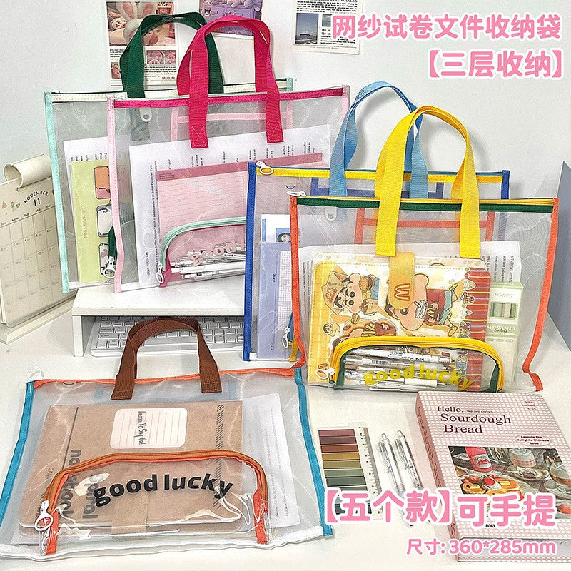 Horizontal Portable Mesh Nylon Document Pouch with Hand Strap