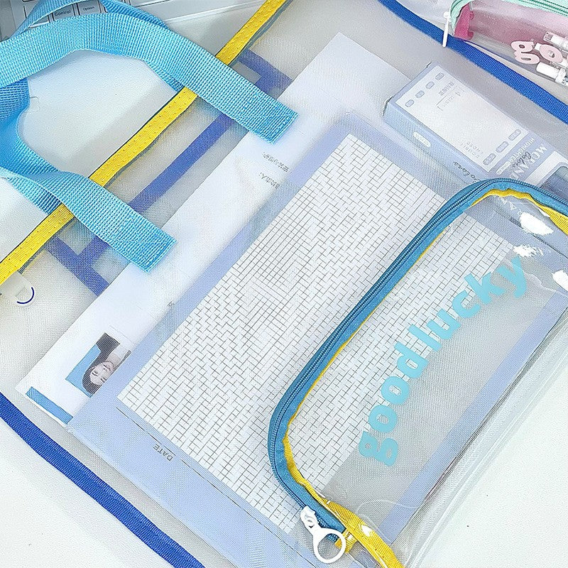 Horizontal Portable Mesh Nylon Document Pouch with Hand Strap