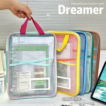 A4 Vertical Mesh File Bag, Portable Office School Organizer