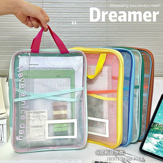 A4 Vertical Mesh File Bag, Portable Office School Organizer