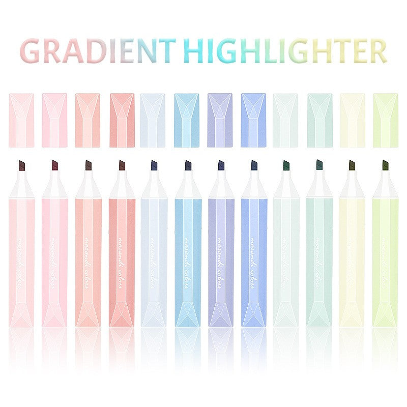 12 Colors Gradient Highlighters Water-Based Eco-Friendly Ink